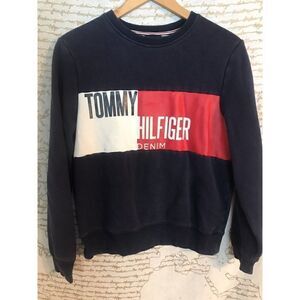 Vintage Tommy Hilfiger Denim Crew Fleece Logo Colorblock Pullover Mens Small. W